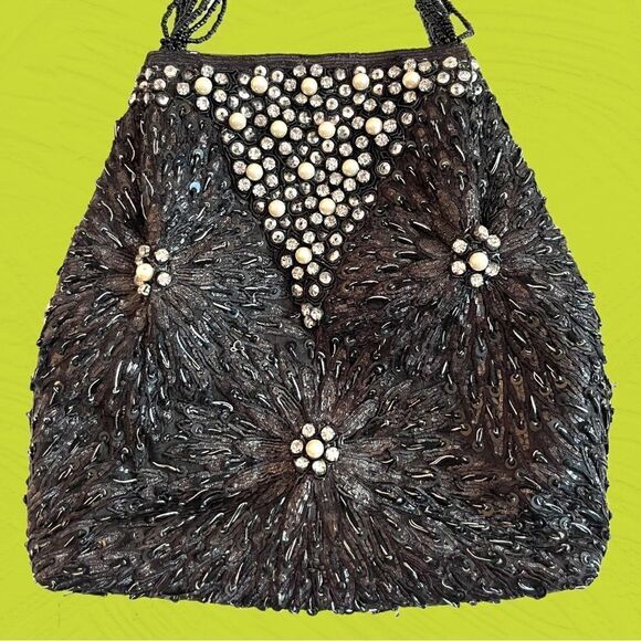 Vintage black beaded evening bag - Picture 3 of 9